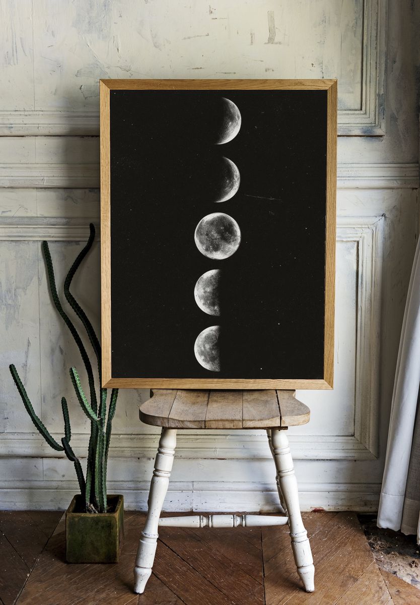 Moon Phases Black-White Poster. room preview