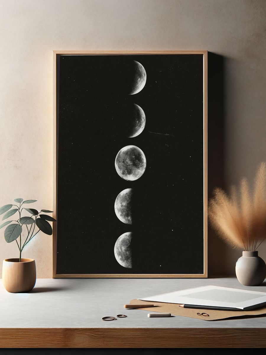 Moon Phases Black-White Poster. — room view 2