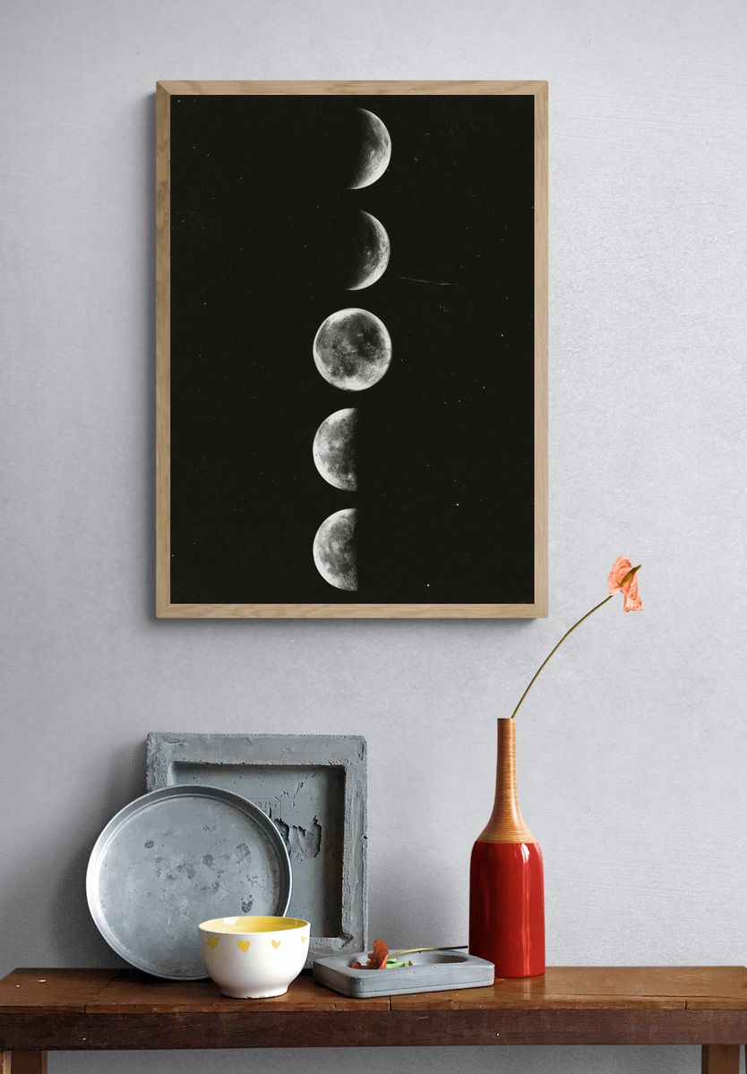 Moon Phases Black-White Poster. — room view 3