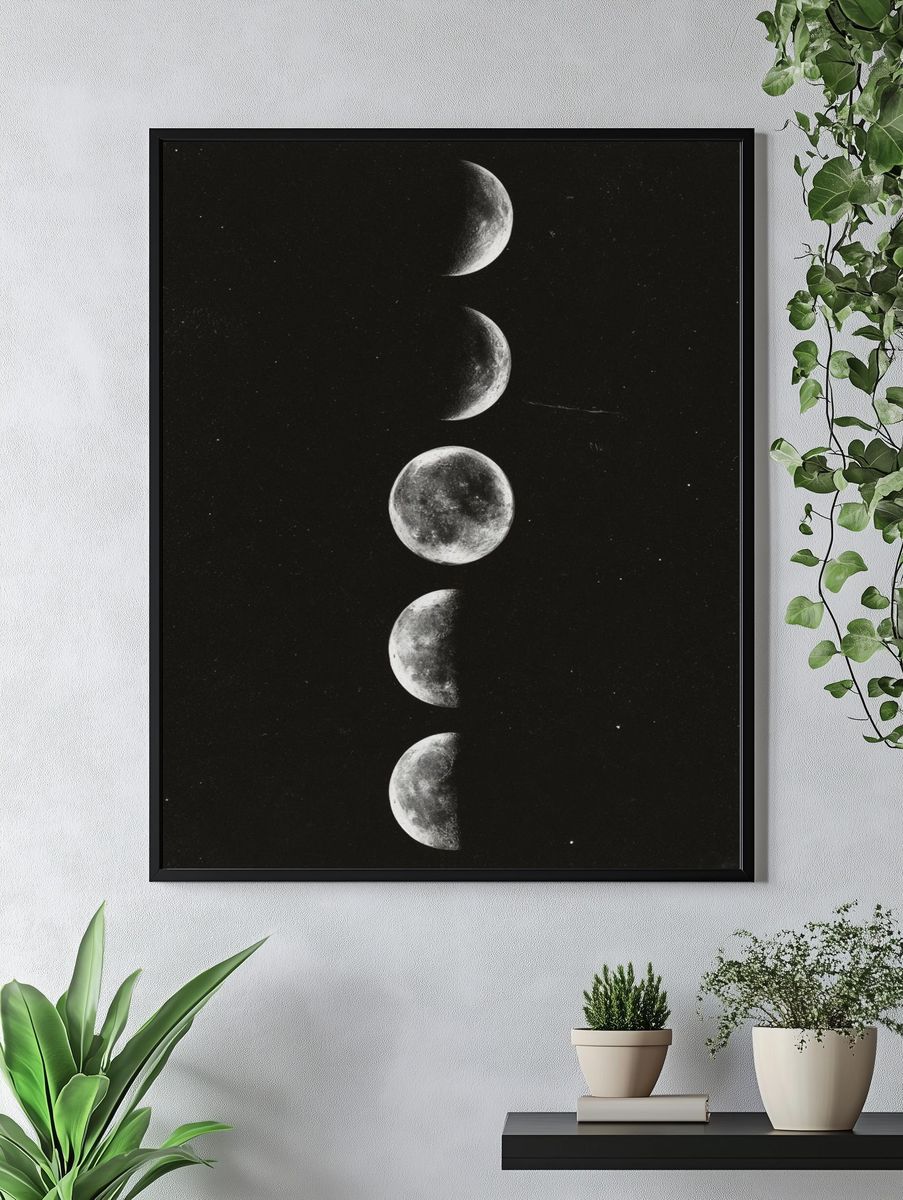 Moon Phases Black-White Poster. — room view 4