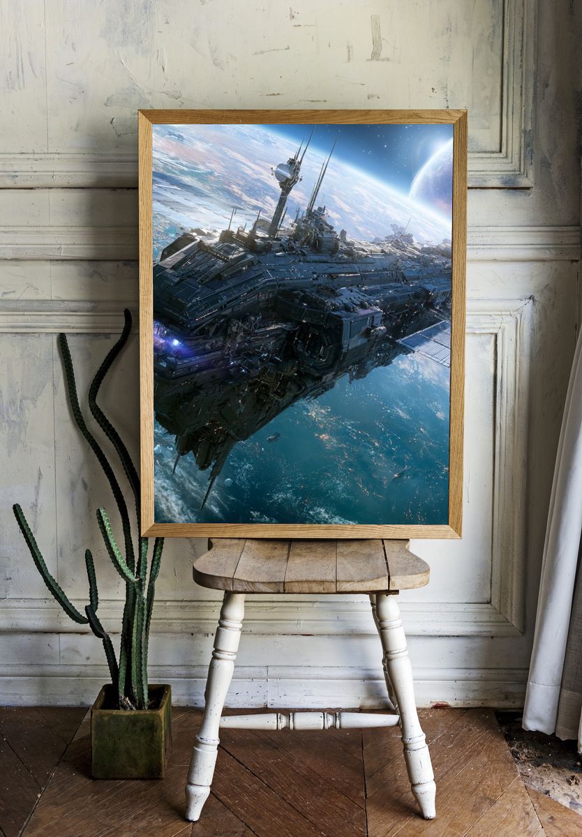 Orbital Starship Sci-Fi Poster. room preview