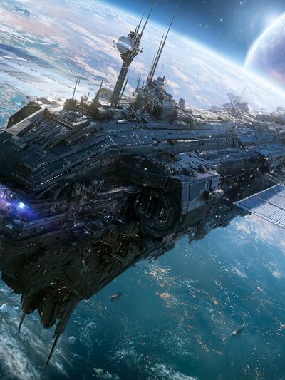 Orbital Starship Sci-Fi Poster.