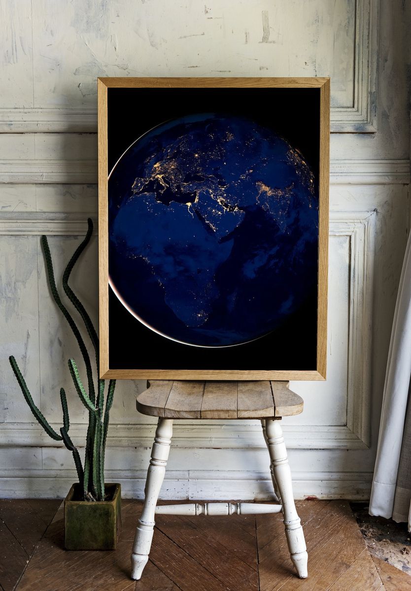 Earth at Night — Space Print. — room view 1