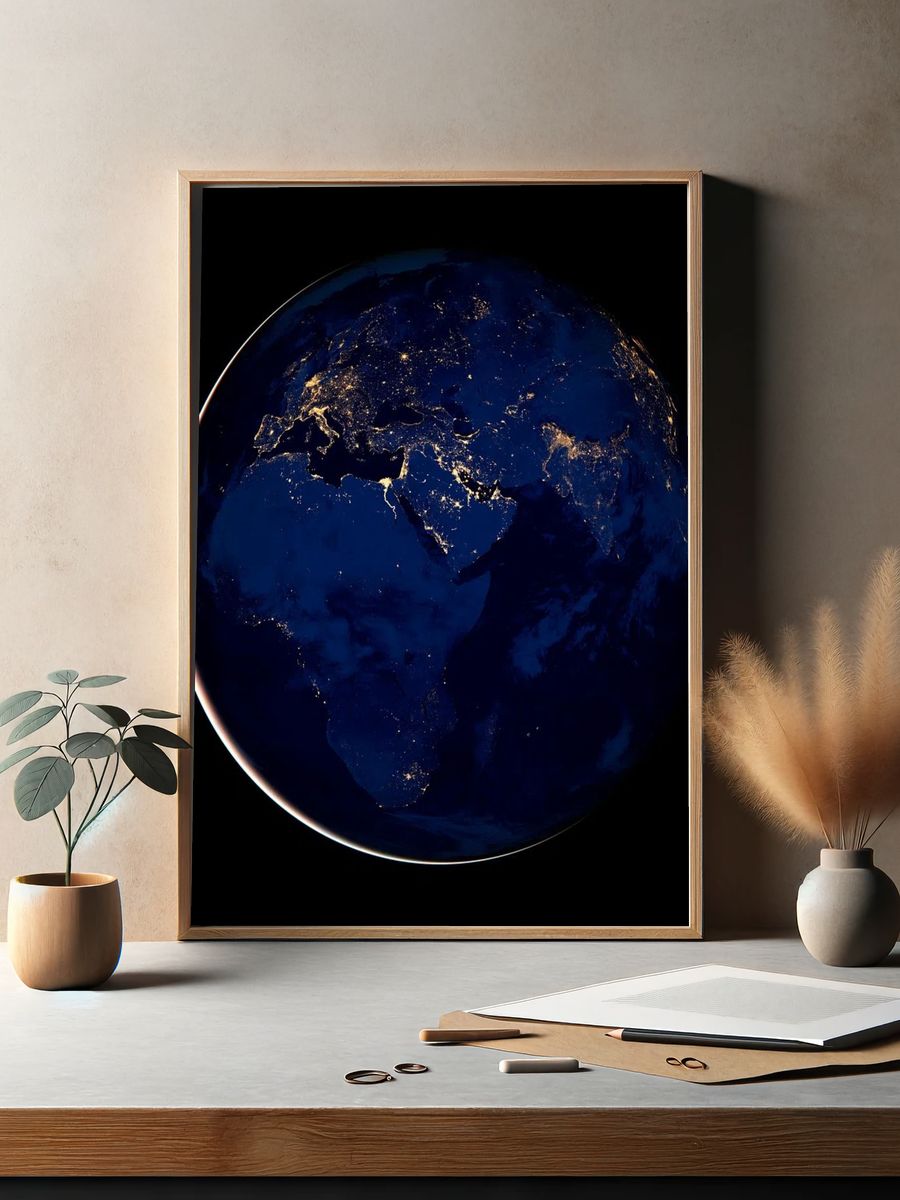 Earth at Night — Space Print. — room view 2