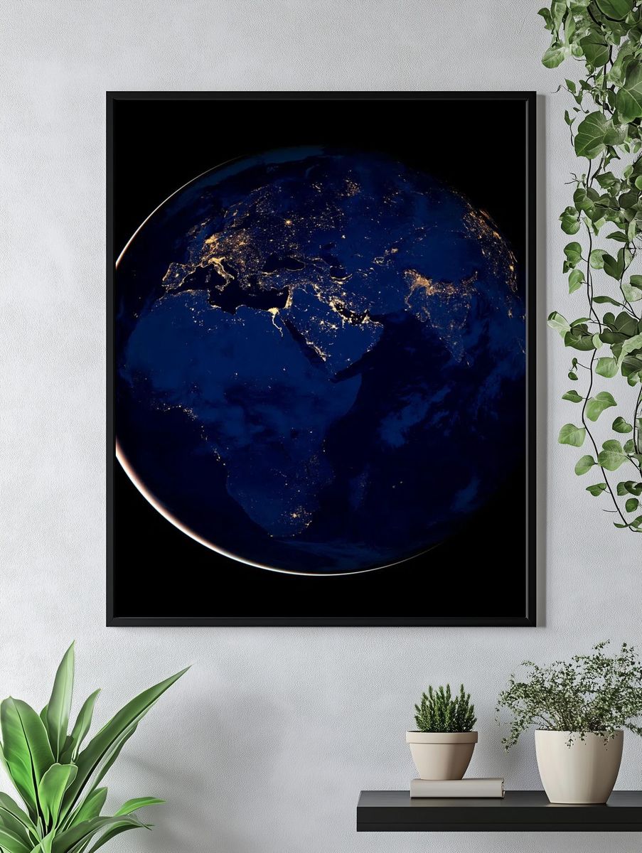 Earth at Night — Space Print. — room view 4