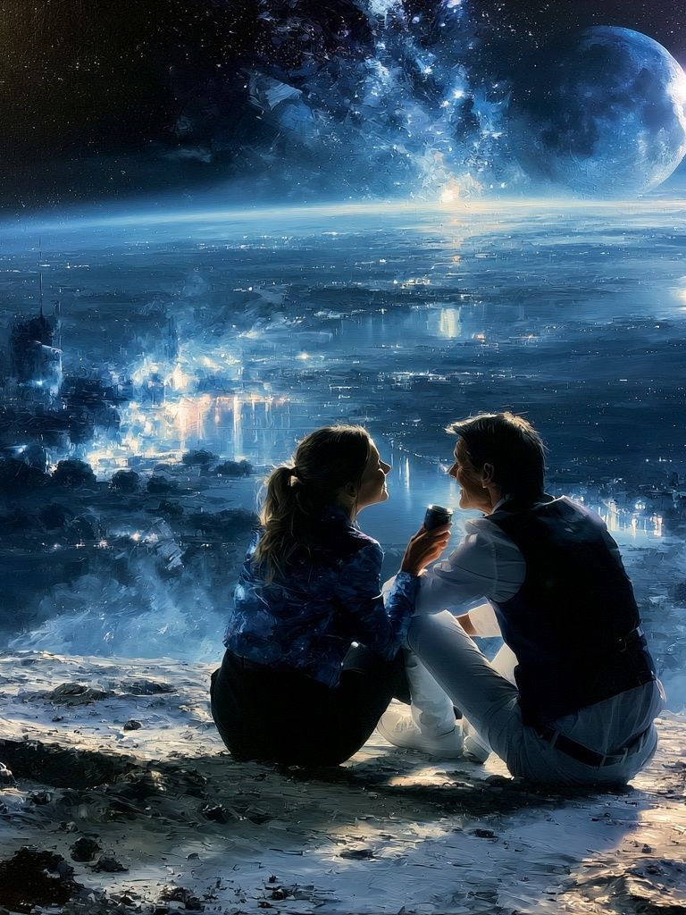 Moonlit Lovers Space Poster. poster detail