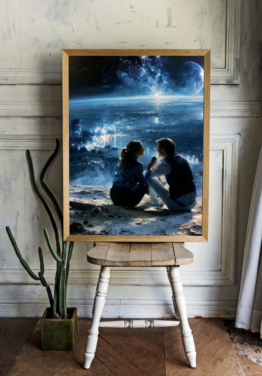 Moonlit Lovers Space Poster. room preview