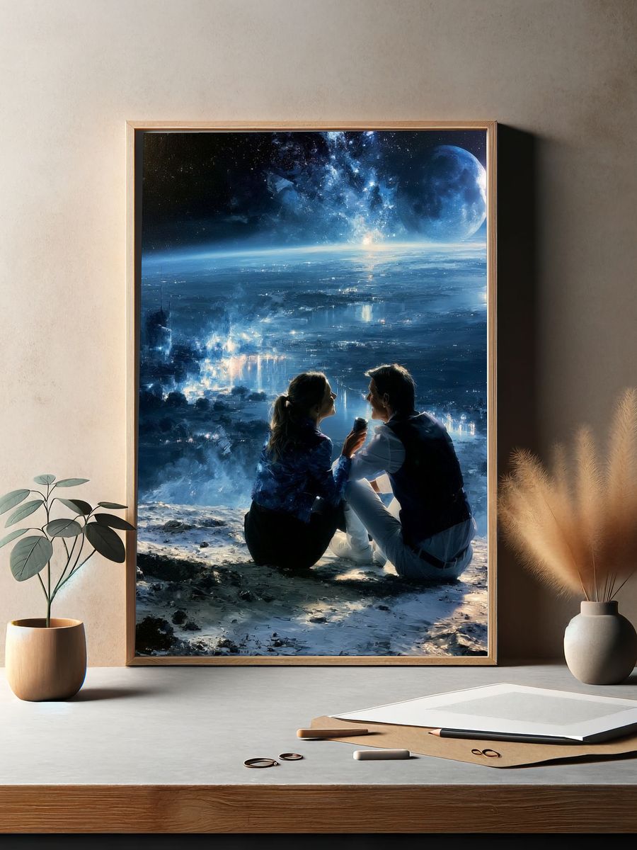Moonlit Lovers Space Poster. — room view 2