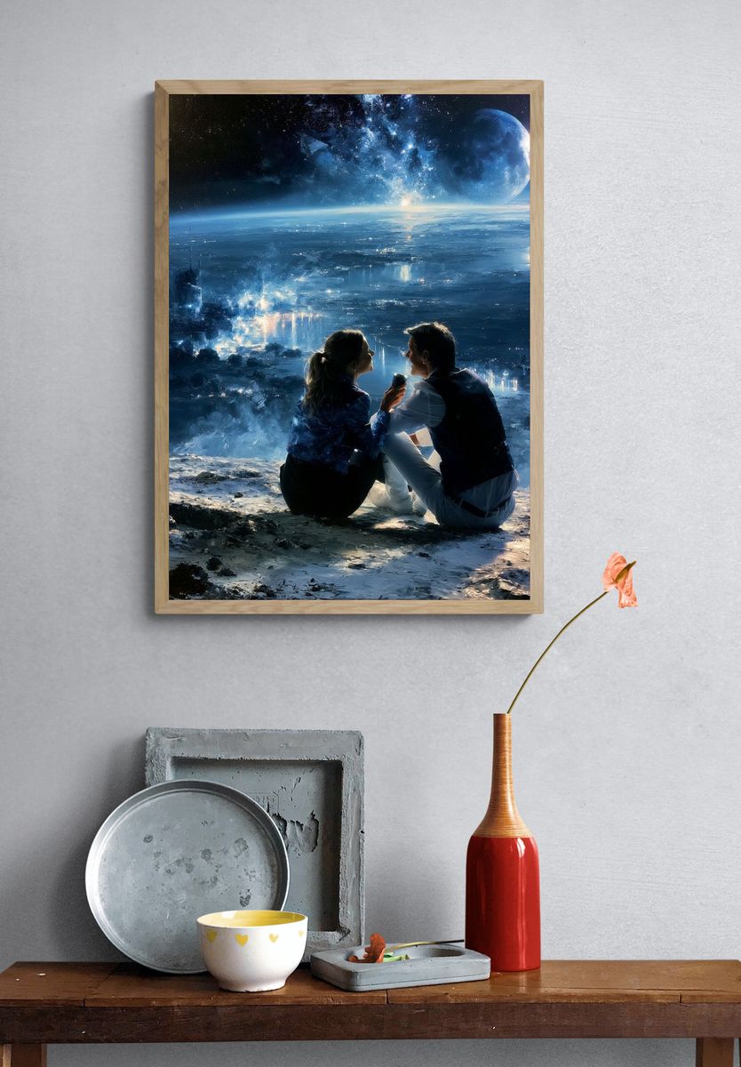 Moonlit Lovers Space Poster. — room view 3