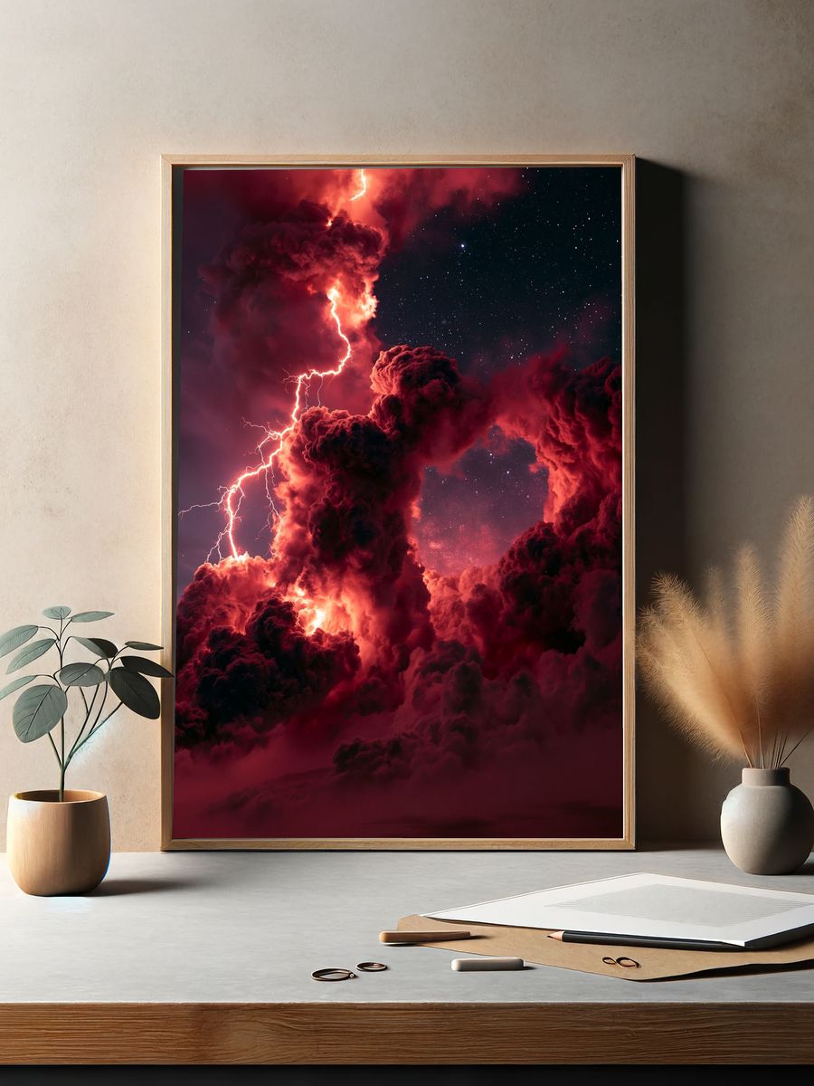 Cosmic Lightning Storm Print. — room view 2