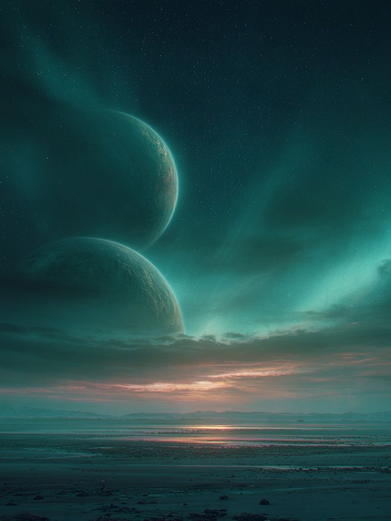 Twin Planets at Dusk — Space Print. poster detail