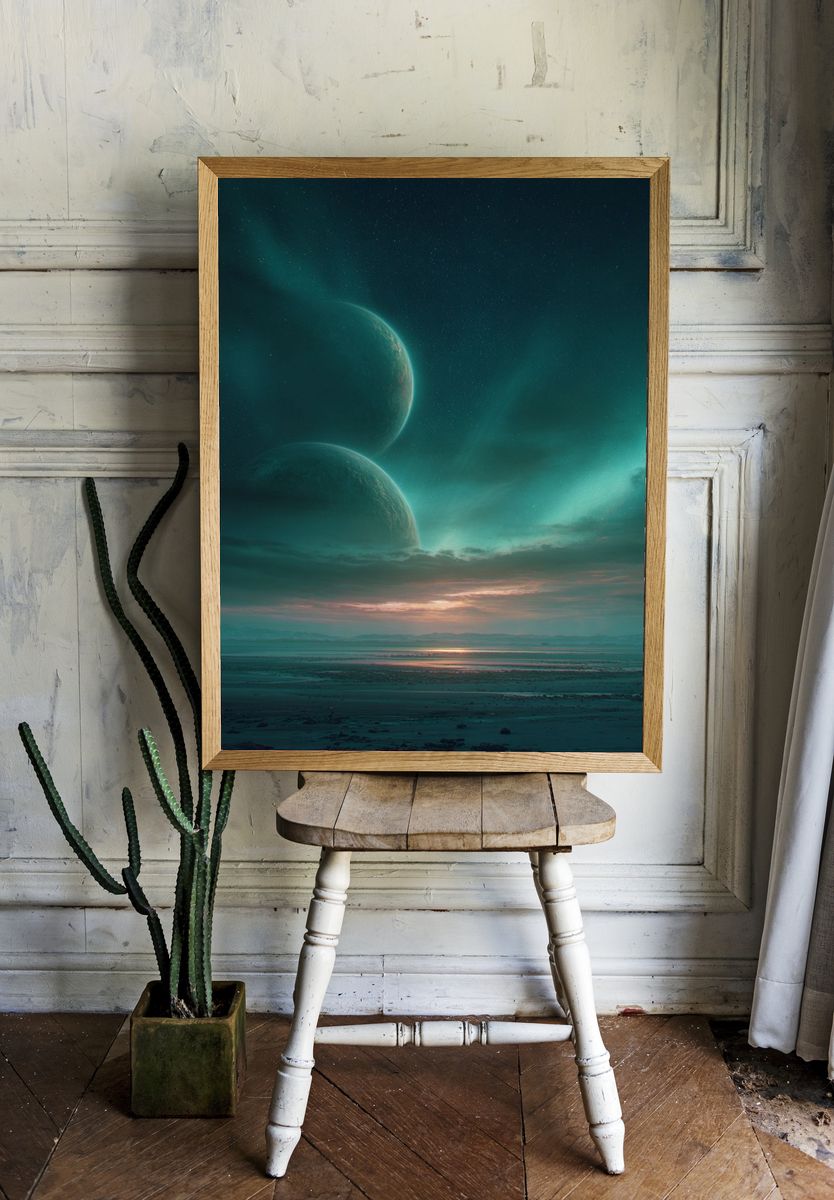 Twin Planets at Dusk — Space Print room preview