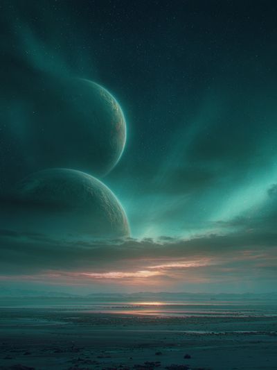 Twin Planets at Dusk — Space Print. poster