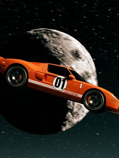Orange Race Car in Space Poster.