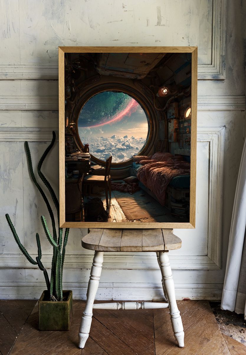 Orbital Window Sci-Fi Print. — room view 1