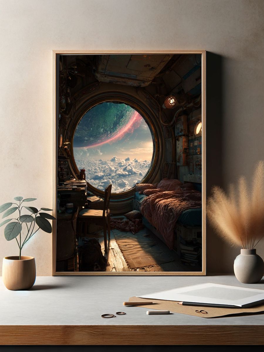 Orbital Window Sci-Fi Print. — room view 2