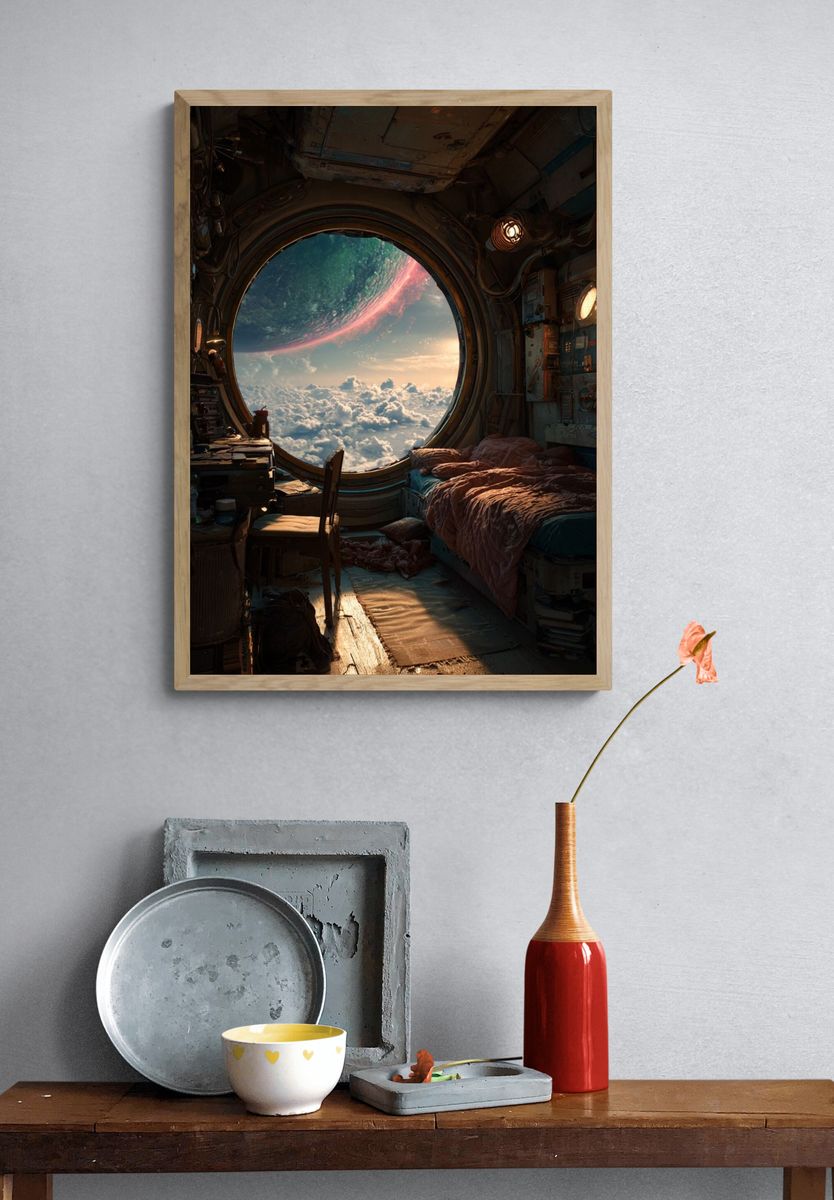Orbital Window Sci-Fi Print. — room view 3