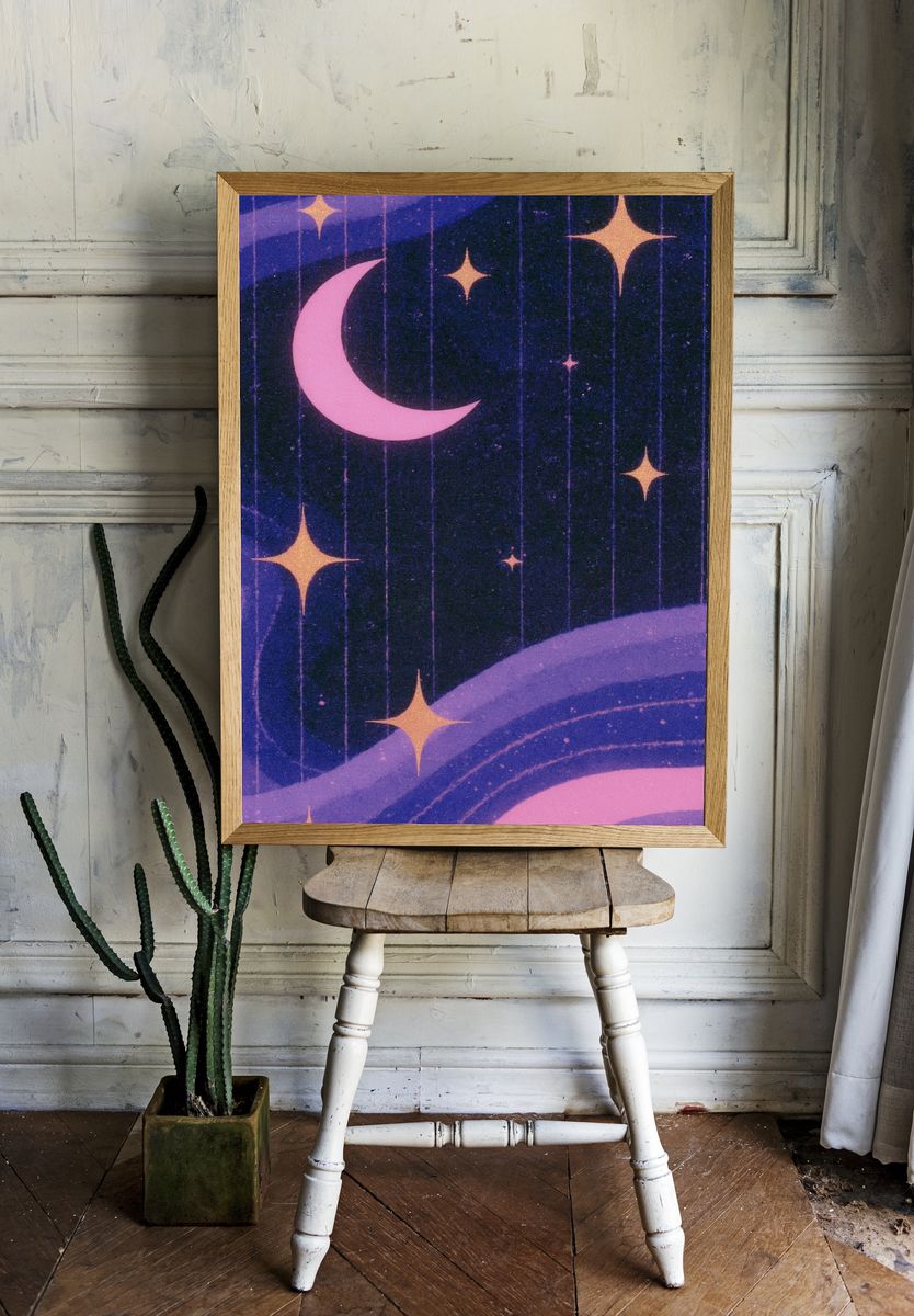Celestial Moon and Stars Poster. — room view 1
