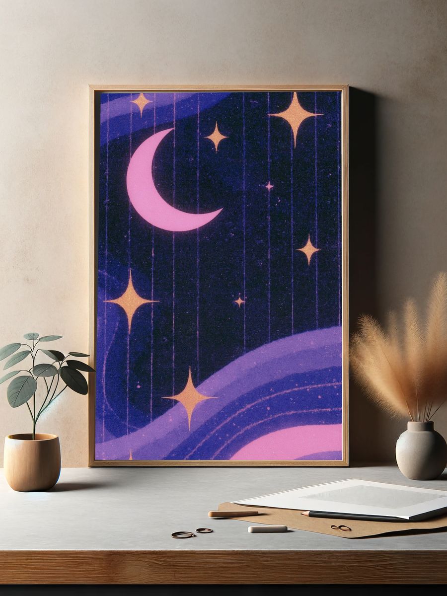Celestial Moon and Stars Poster. — room view 2