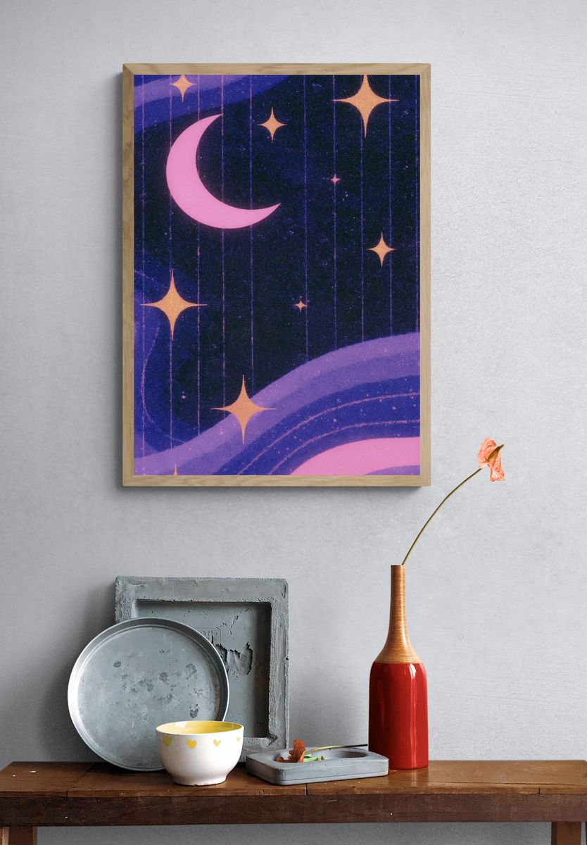 Celestial Moon and Stars Poster. — room view 3