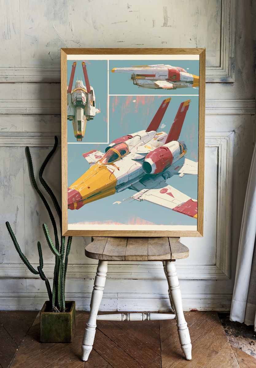 Retro Space Fighter Illustration Poster. room preview