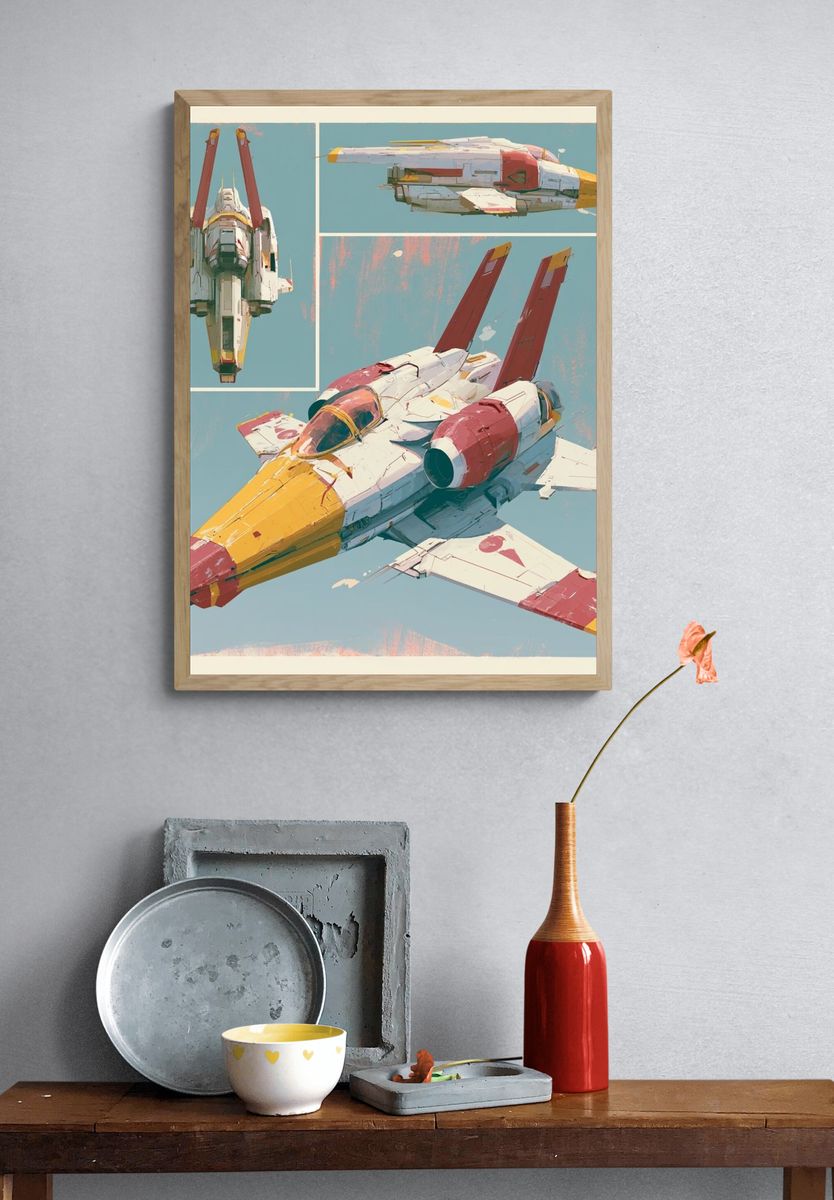 Retro Space Fighter Illustration Poster. — room view 3