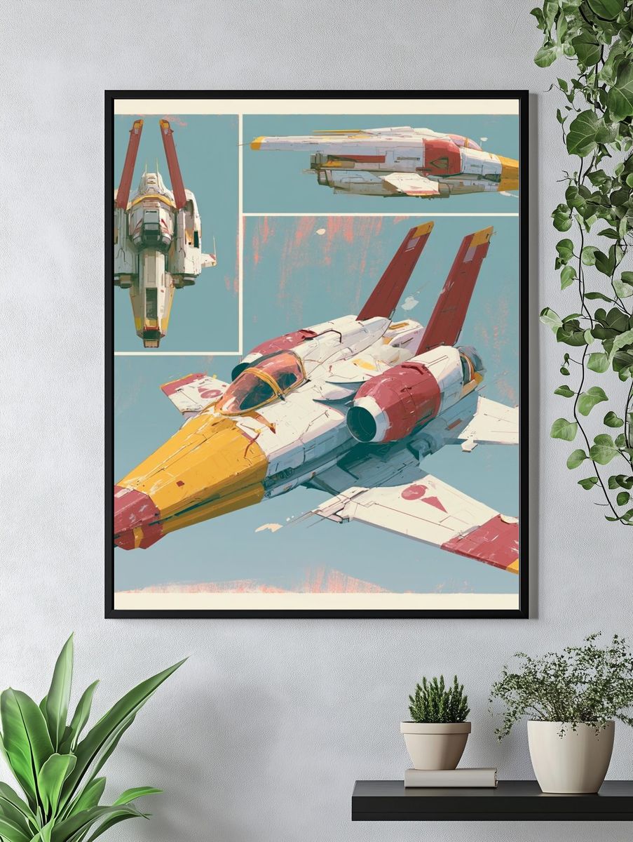 Retro Space Fighter Illustration Poster. — room view 4