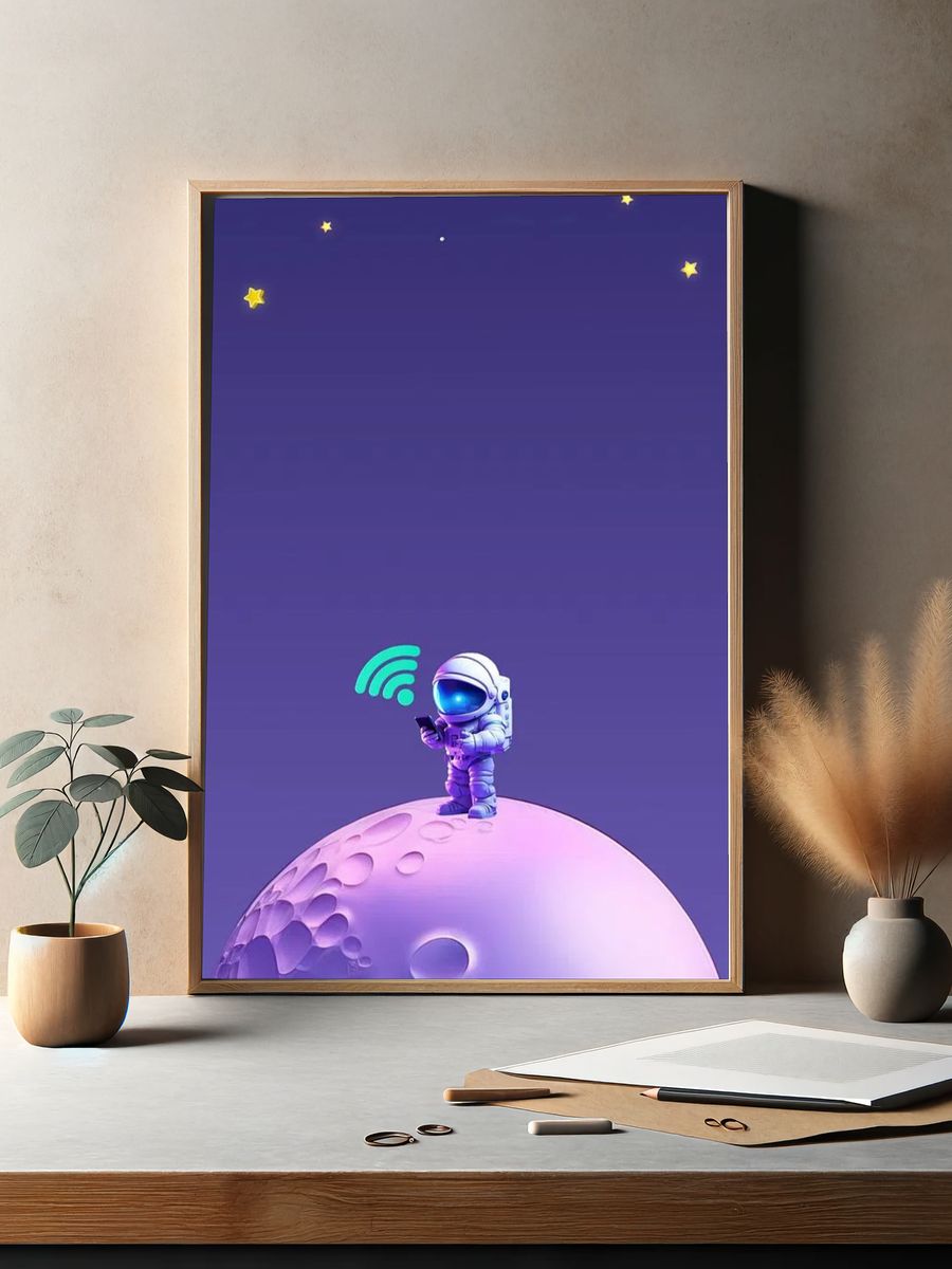Astronaut on Moon — Digital Art Print. — room view 2