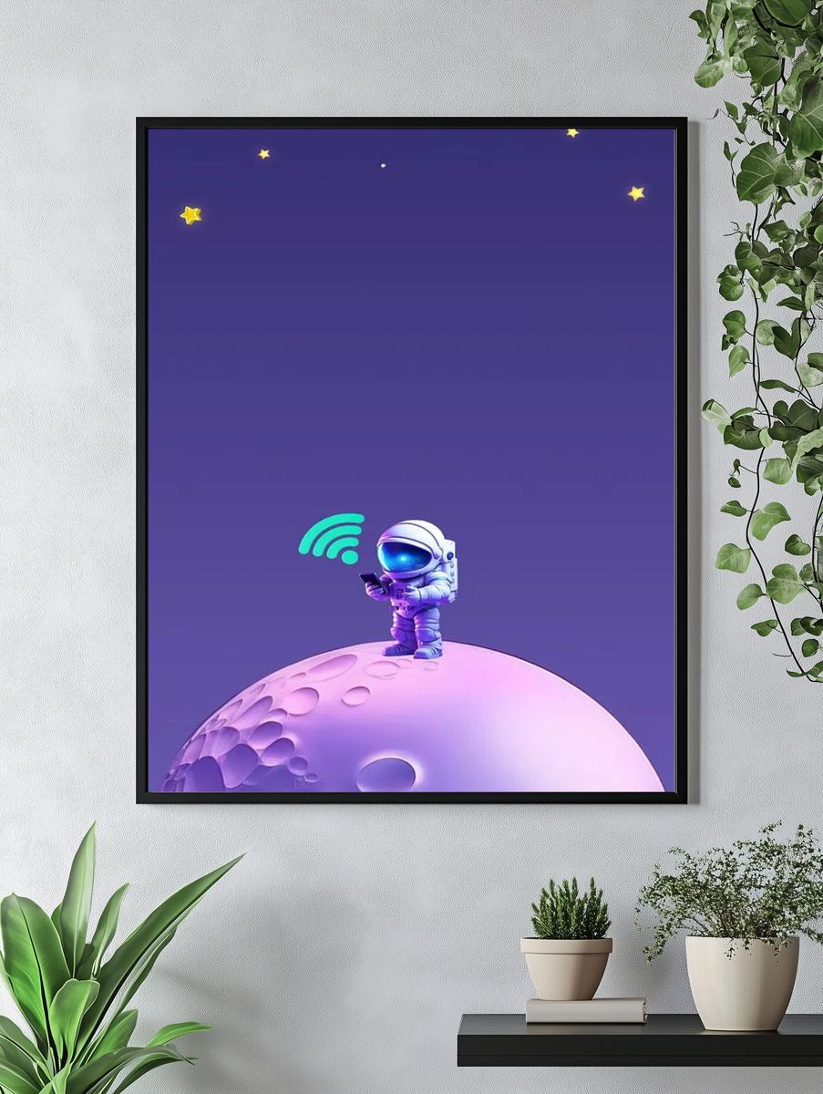 Astronaut on Moon — Digital Art Print. — room view 4