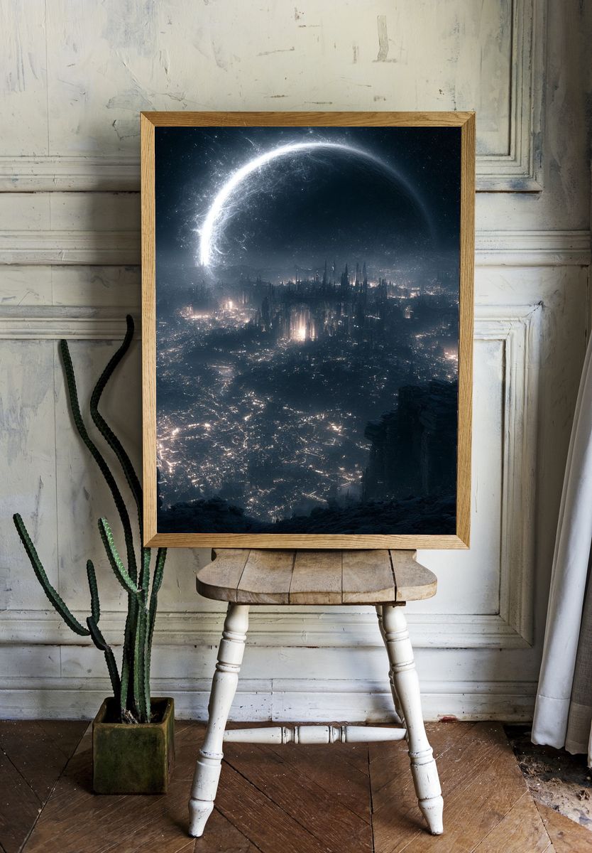 Eclipse Cityscape Space Print. room preview