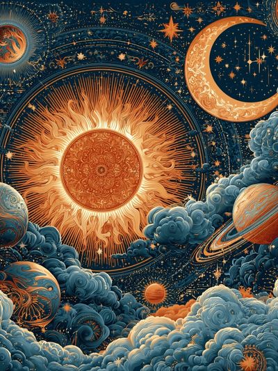 Celestial Sun and Moon Print.