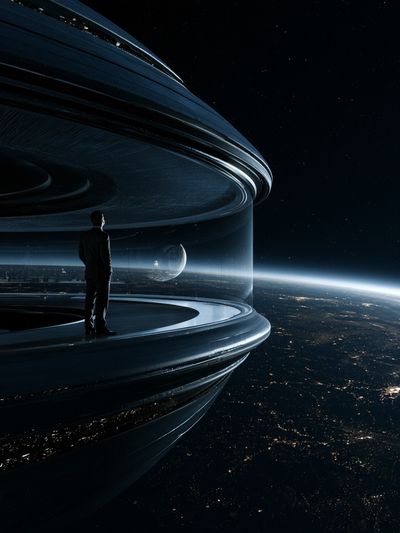 Orbital Space Station Sci-Fi Poster. poster