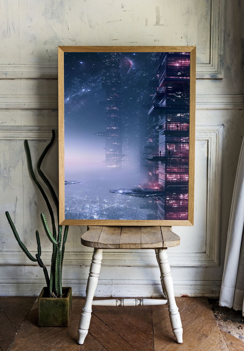 Futuristic Skyline Space Poster. room preview