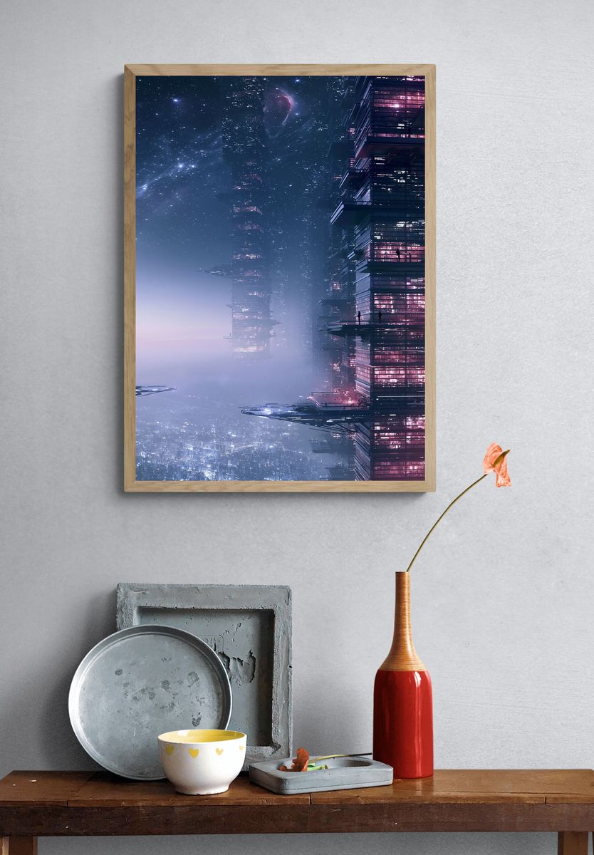 Futuristic Skyline Space Poster. — room view 3