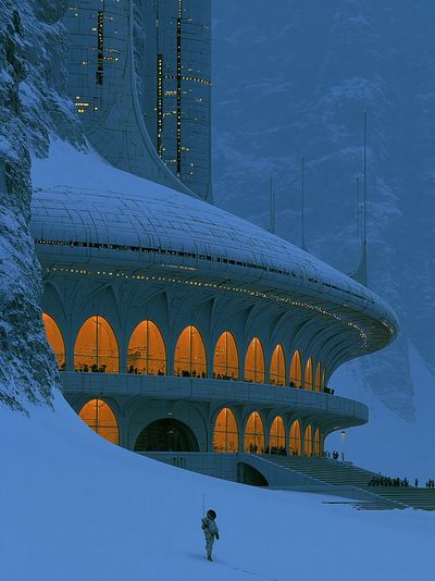 Sci-Fi Lunar Base Architecture Print. poster