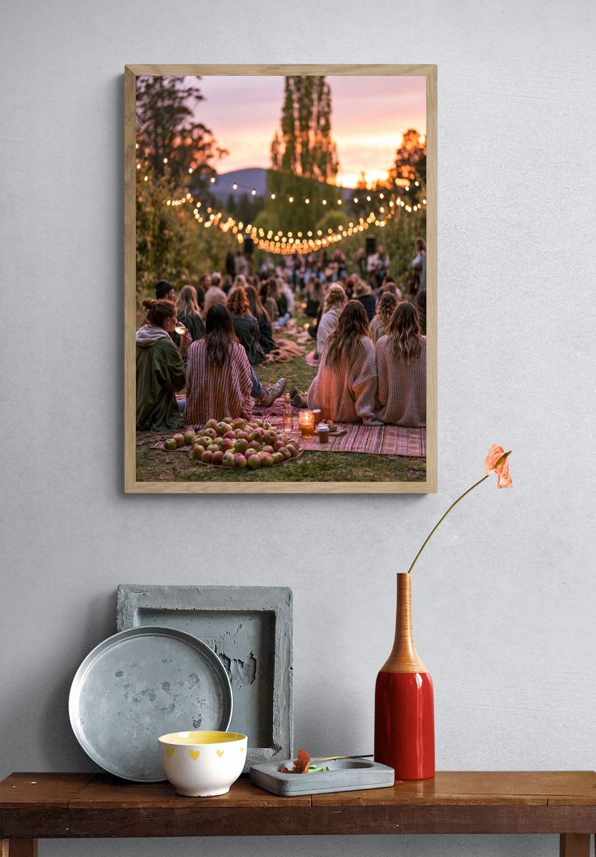 Sunset Picnic Gathering Photography Poster. — room view 3