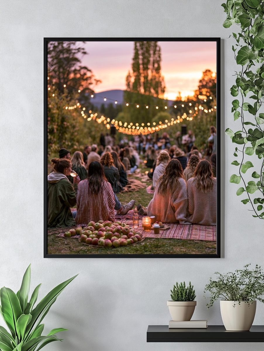 Sunset Picnic Gathering Photography Poster. — room view 4