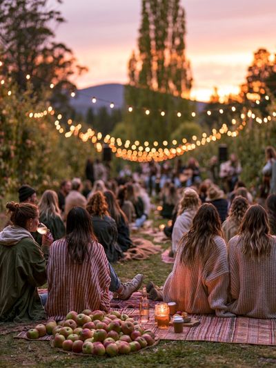 Sunset Picnic Gathering Photography Poster. poster print