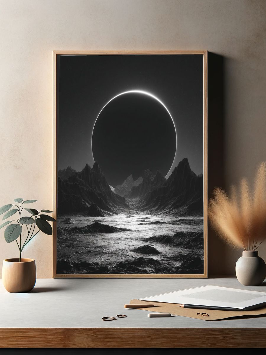 Eclipse Over Alien Landscape — Space Print. — room view 2