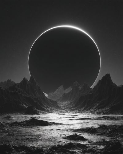 Eclipse Over Alien Landscape — Space Print. poster