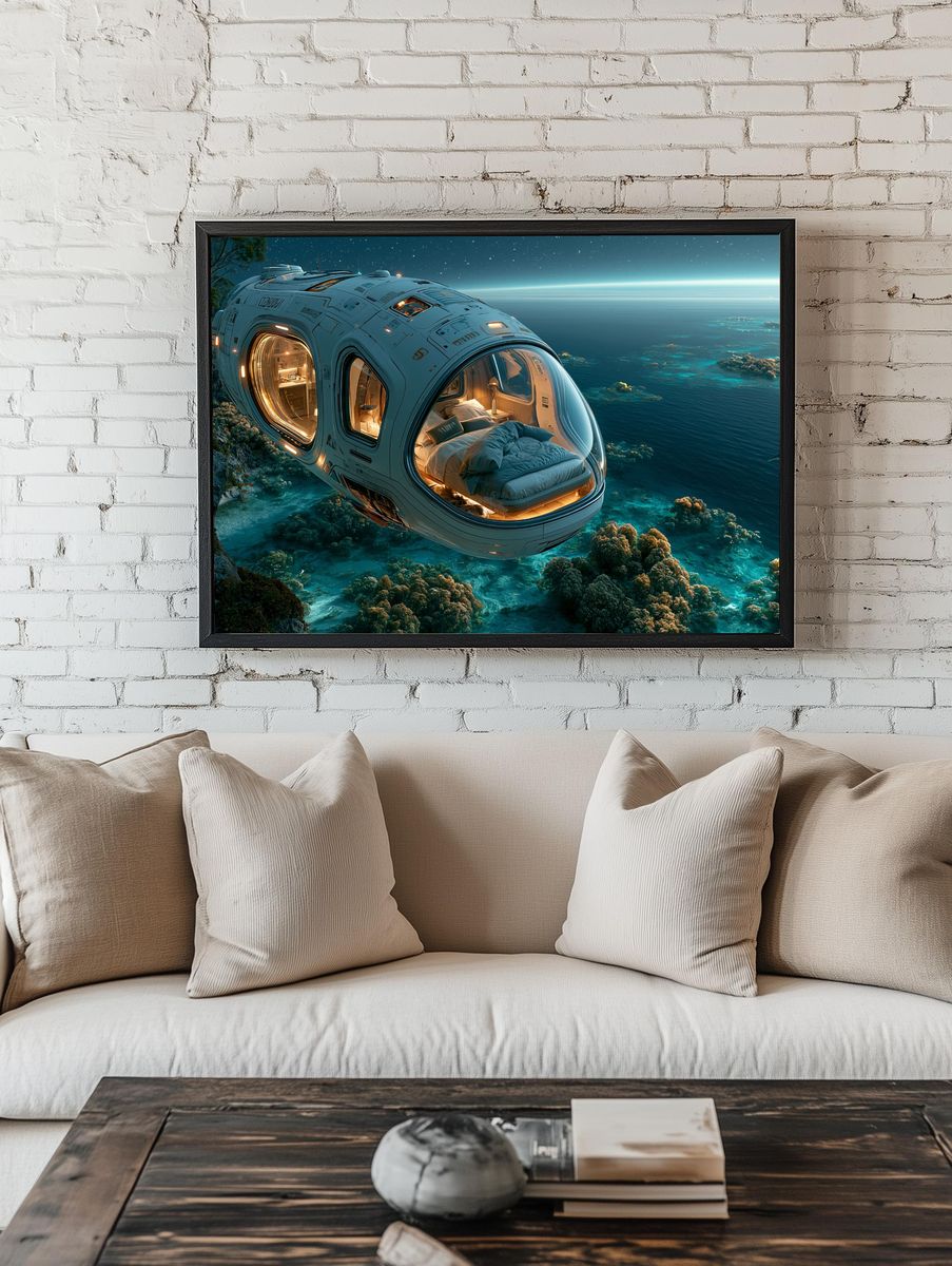 Floating Ocean Pod Sci-Fi Print. room preview