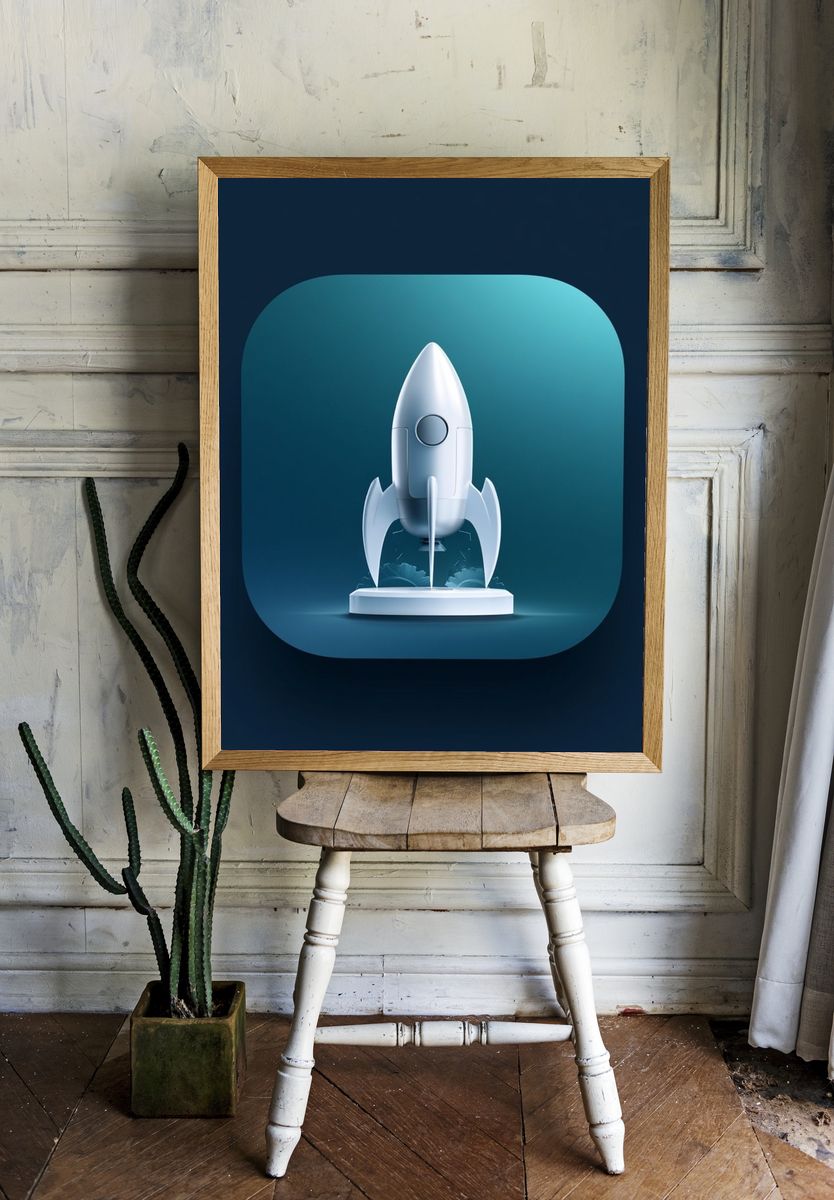 Retro Rocket Launch Poster. room preview