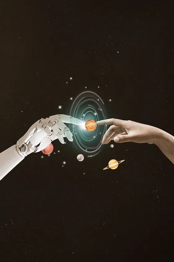 Human and Robot Touching — Space Art Print. poster — space art