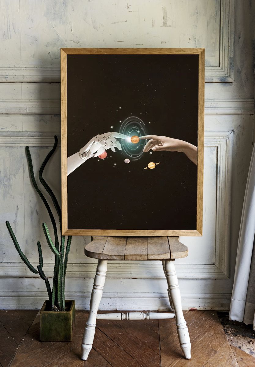 Human and Robot Touching — Space Art Print room preview