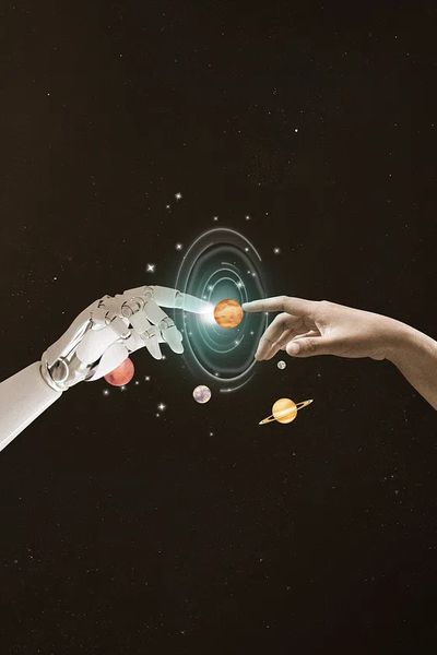Human and Robot Touching — Space Art Print