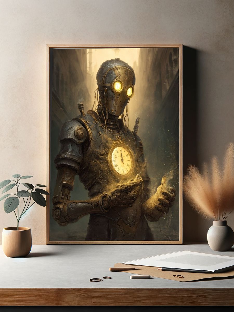 Steampunk Robot with Clock — Art Print. — room view 2