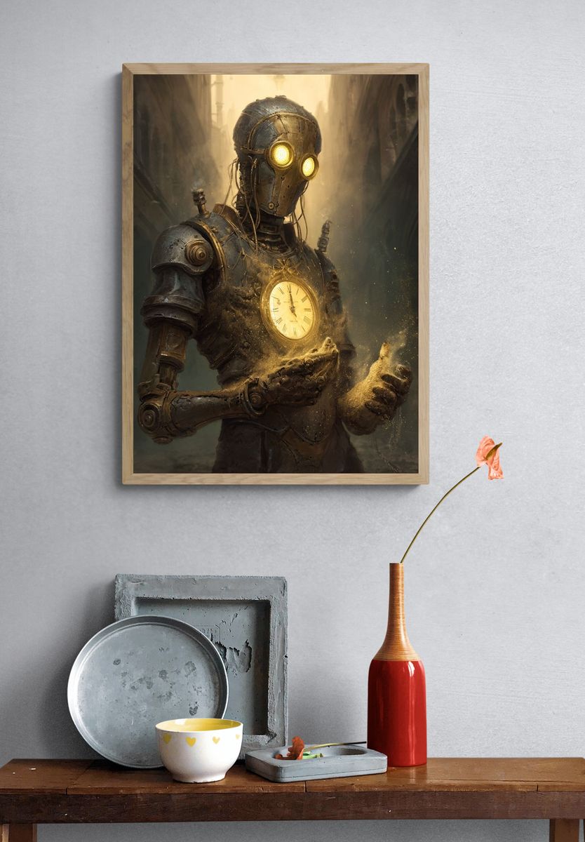 Steampunk Robot with Clock — Art Print. — room view 3