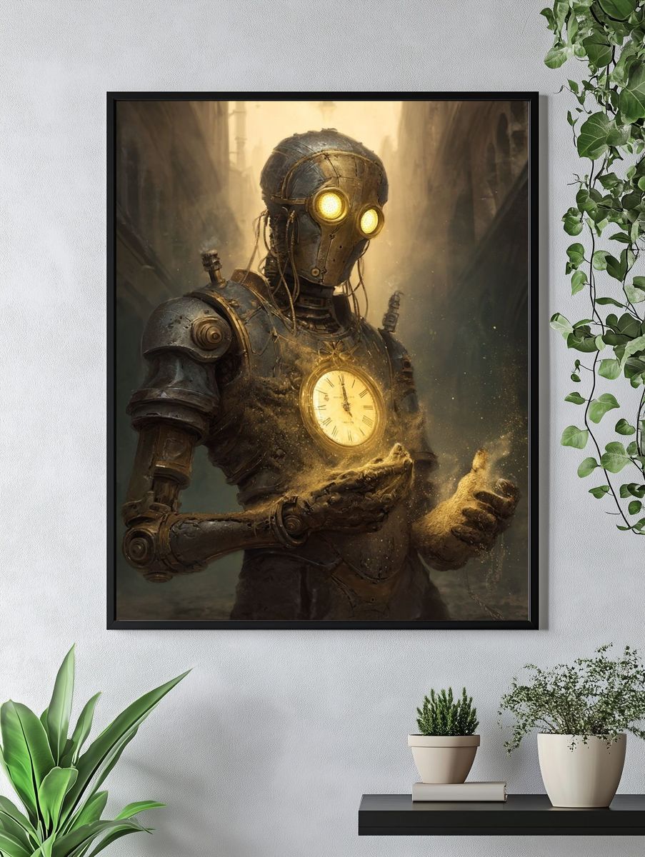Steampunk Robot with Clock — Art Print. — room view 4