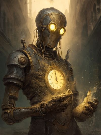 Steampunk Robot with Clock — Art Print. poster print
