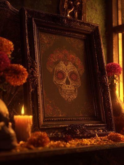 Sugar Skull with Floral Accents — Fine Art Print. poster print